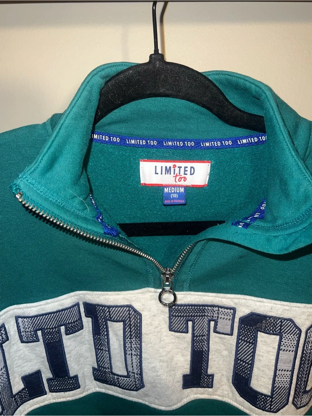 Limited Too Teal, Navy & White Zip-Up Sweater youth